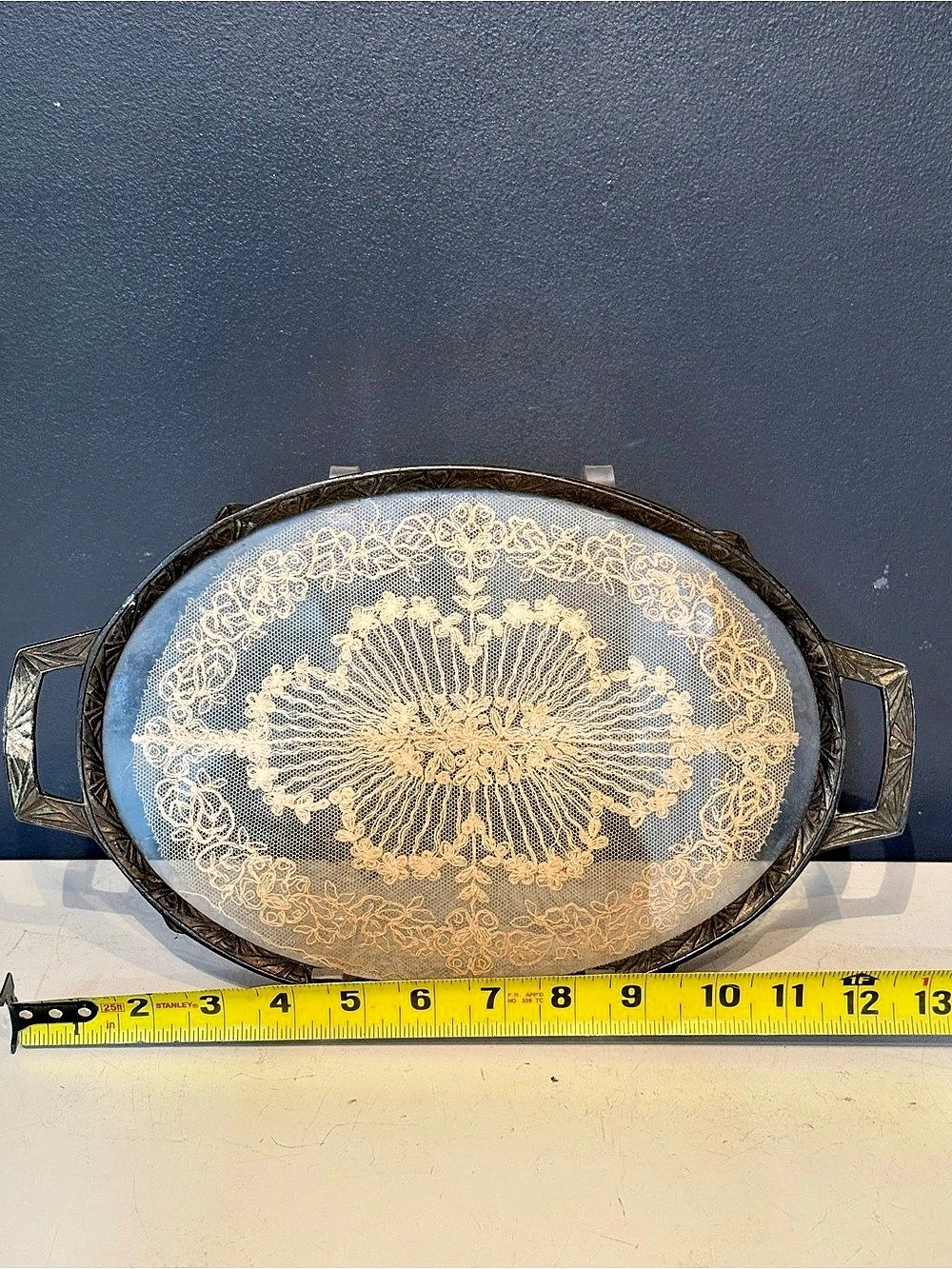 Vintage Floral Metal Serving Tray Black & Gold